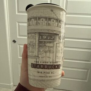 Starbucks First Store Pike Place Storefront Sepia Brown Ceramic Tumbler 2016